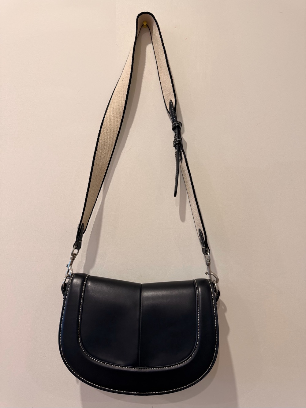 Zara Black Leather Saddle Crossbody with Contrast Strap